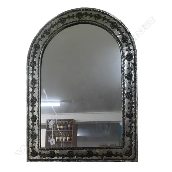 MEXICAN METAL FRAMED ARCHED MIRROR. H.860mm