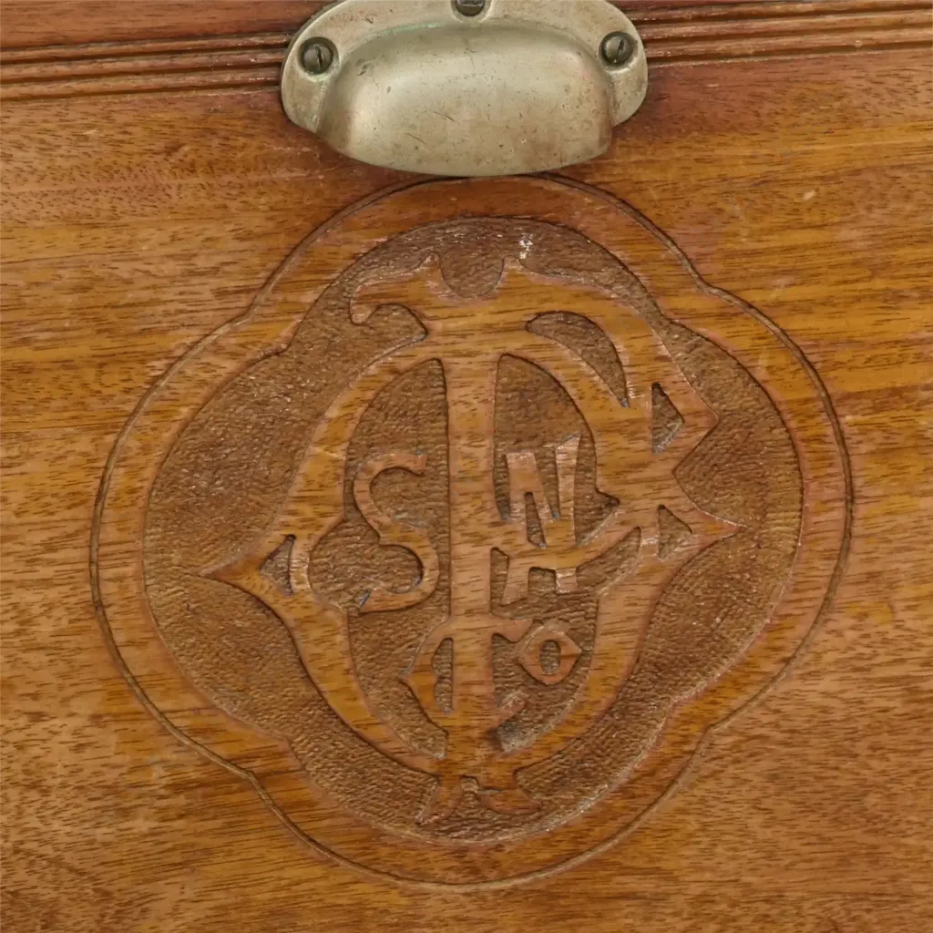 (M57) EARLY 20thC SHIP'S CABIN COMPACTUM w N.S.Co CARVED CYPHER (SCREWED SHUT). H.1360mm Image 1++