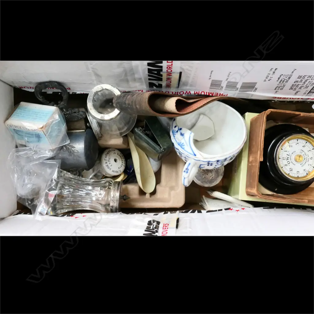 BOX OF ASST CONDIMENTS, RAZOR STROP, VINTAGE 'OWL' VEHILCLE ALARM HOOTER Image 1++