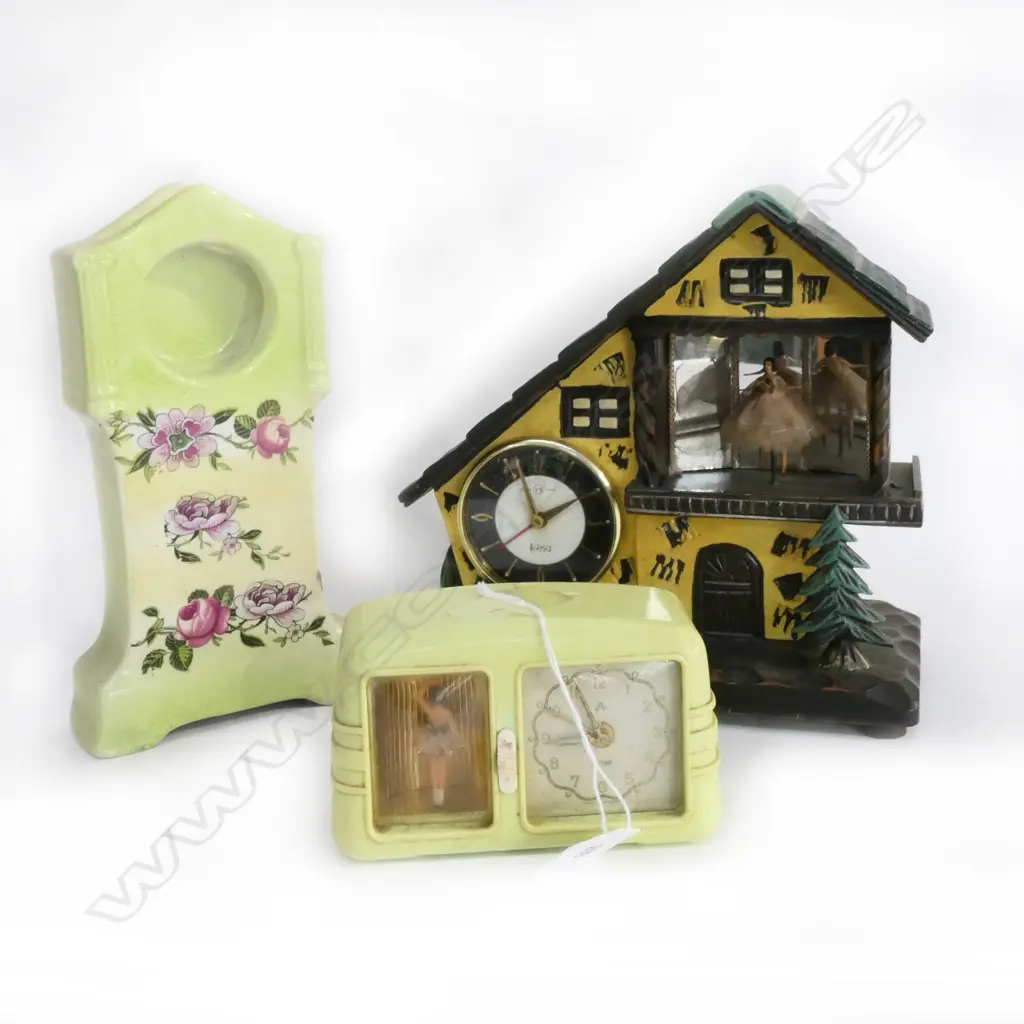 2 NOVELTY BALLERINA CLOCKS & PORCELAIN POCKET WATCH STAND (AF) H.210mm Image 1++