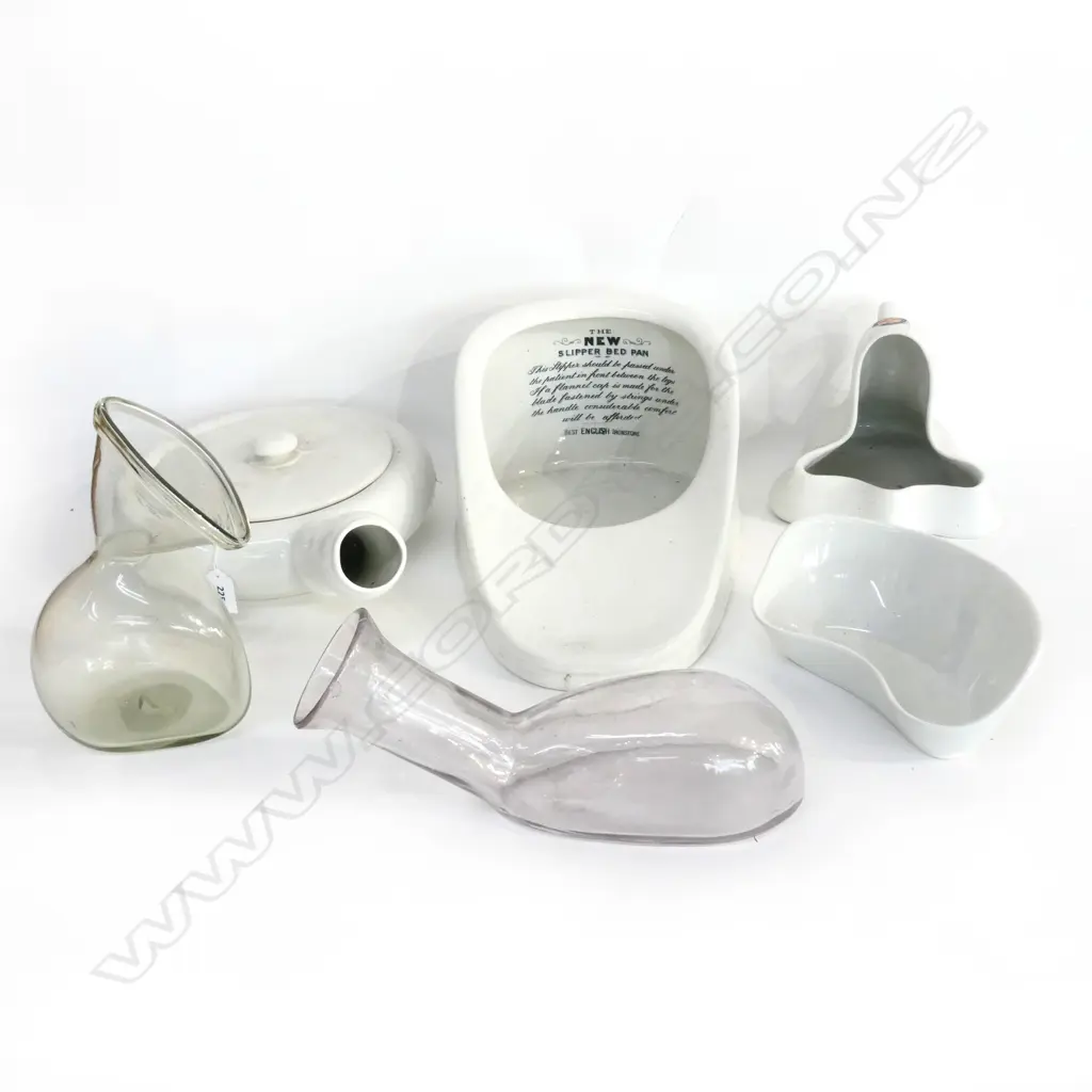 6 VARIOUS GLASS AND PORCELAIN BEDPANS Image 1++
