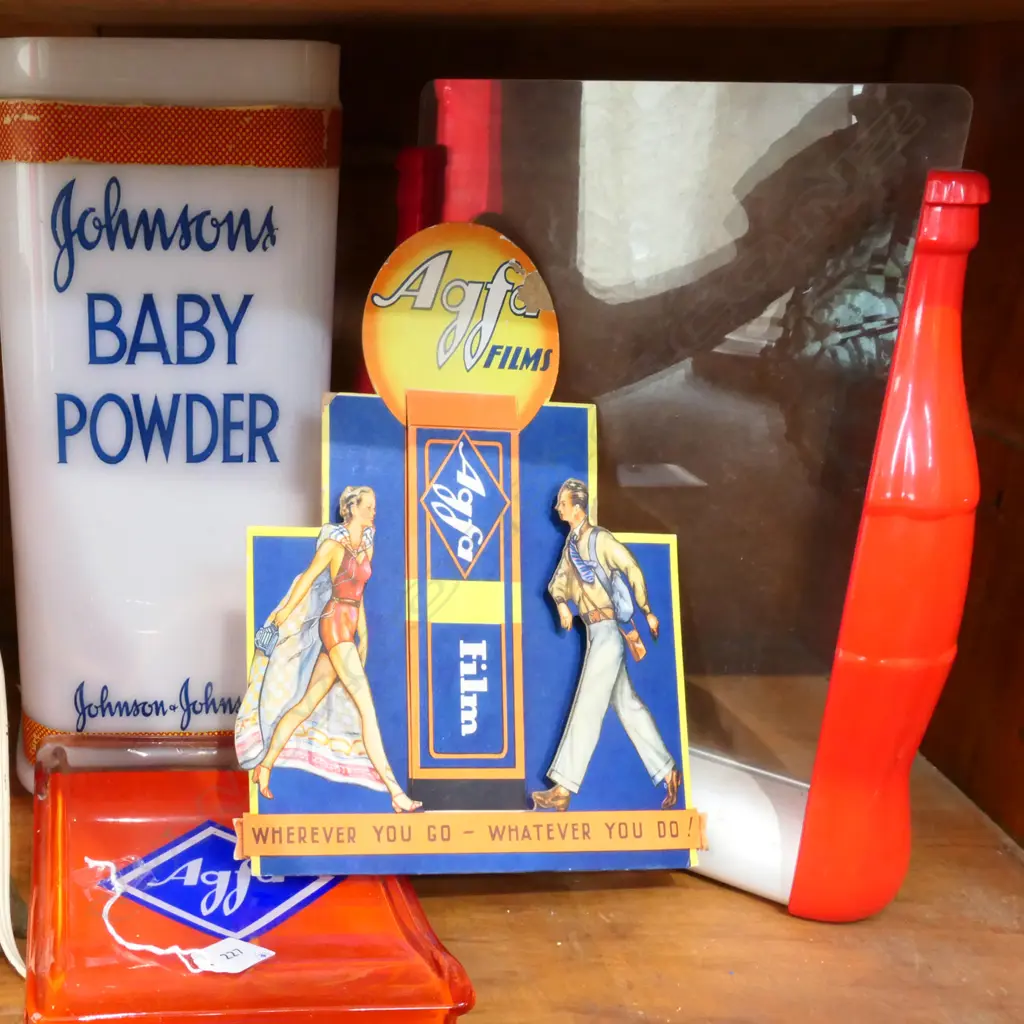 ASST 20thC ADVERTISING ITEMS INCL COKE, AGFA, JOHNSON & JOHNSON, EARLY COKE BOTTLE OPENER & POLYSTYRENE KEY Image 1++