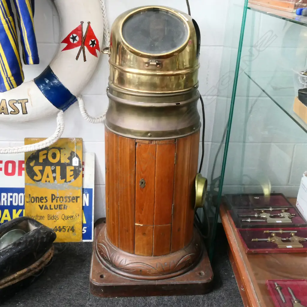 SHIPS COMPASS BINNACLE on TEAK BASE. by J. WHITE GLASGOW. H.1000mm Image 1++