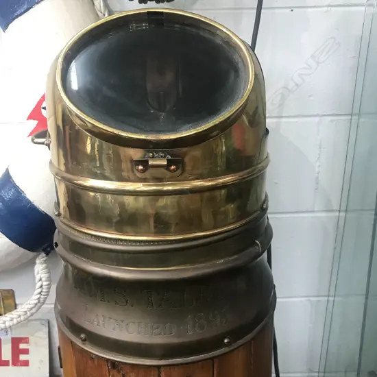 SHIPS COMPASS BINNACLE on TEAK BASE. by J. WHITE GLASGOW. H.1000mm