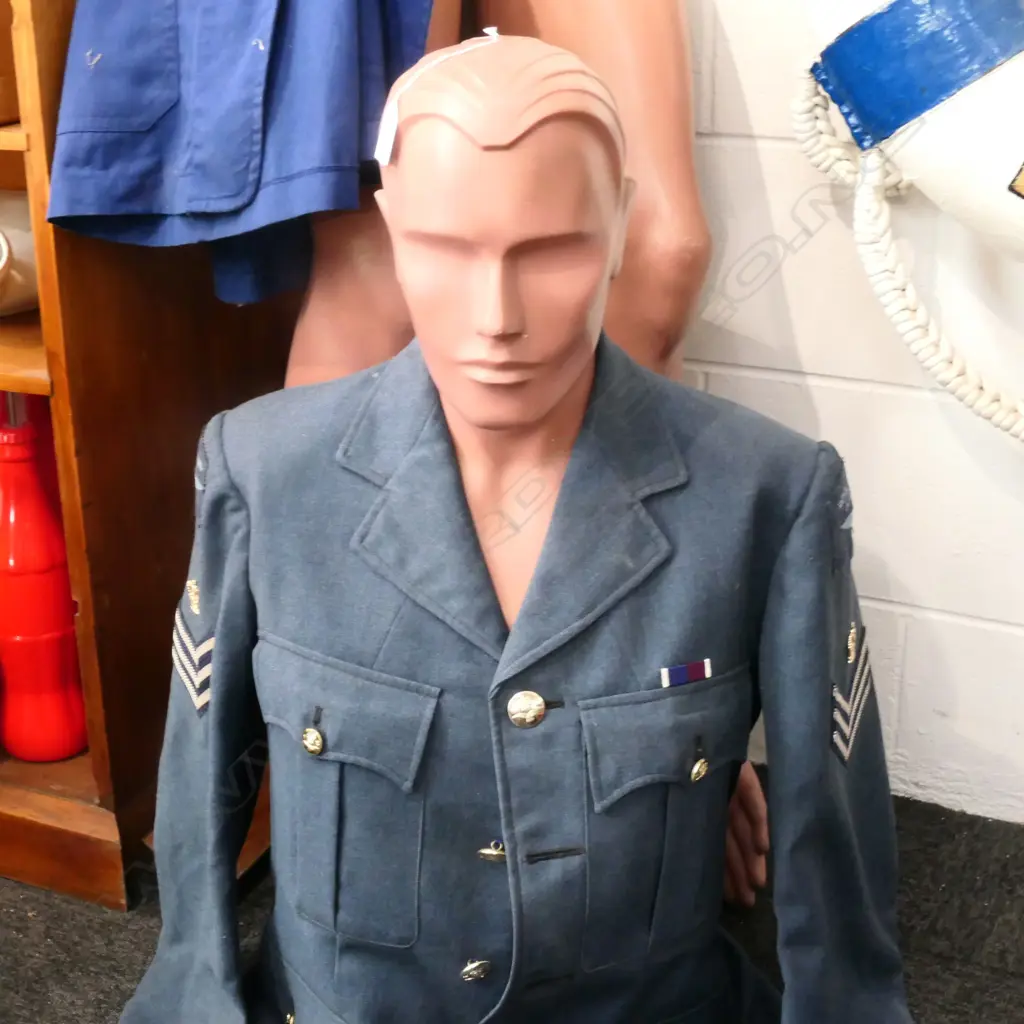 NZ AIRFORCE DRESS JACKET, MALE MANEQUIN, LEATHER FLYING HELMET, TRANSRAIL CAP & JACKET Image 1++