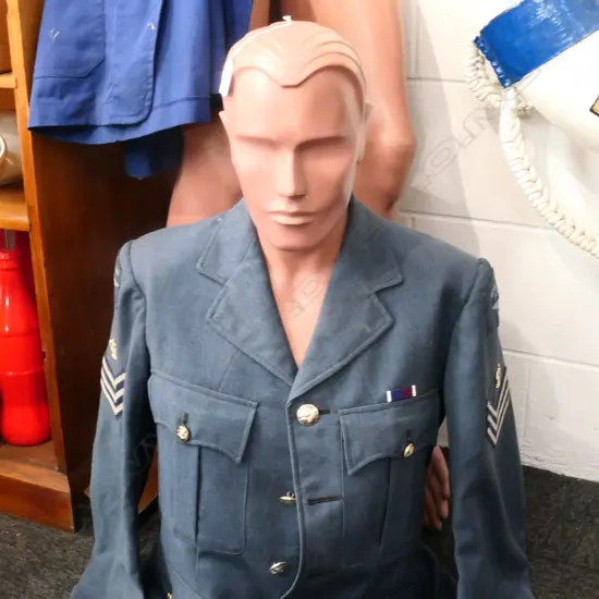 NZ AIRFORCE DRESS JACKET, MALE MANEQUIN, LEATHER FLYING HELMET, TRANSRAIL CAP & JACKET