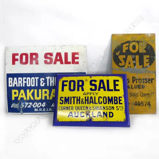 3 'FOR SALE' SIGNS. JONES PROSSER, BAFOOT & THOMPSON (W.460mm)AND SMITH & HALCOMBE
