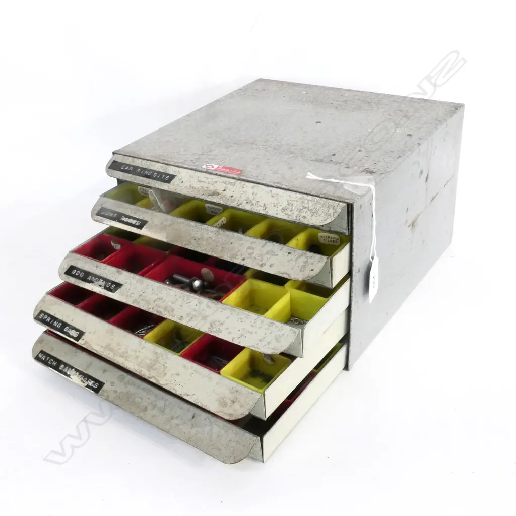 5 DRAWER FILER w JEWELLERY & WATHMAKER'S FINDINGS H.150mm Image 1++