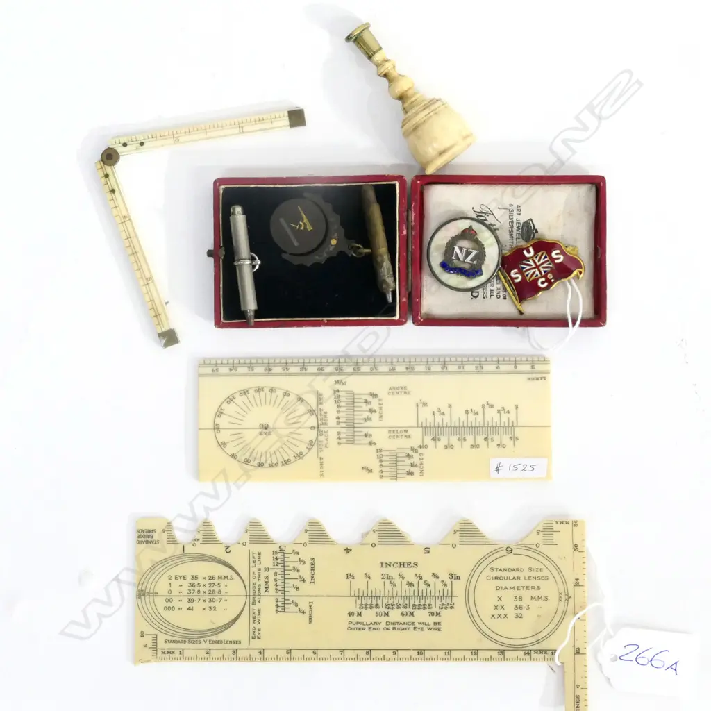 IVORY FOLDING RULE, IVORY HANDLED WAX SEAL, USSCo ENAMEL BADGE & LODGE MEDALLION... Image 1++