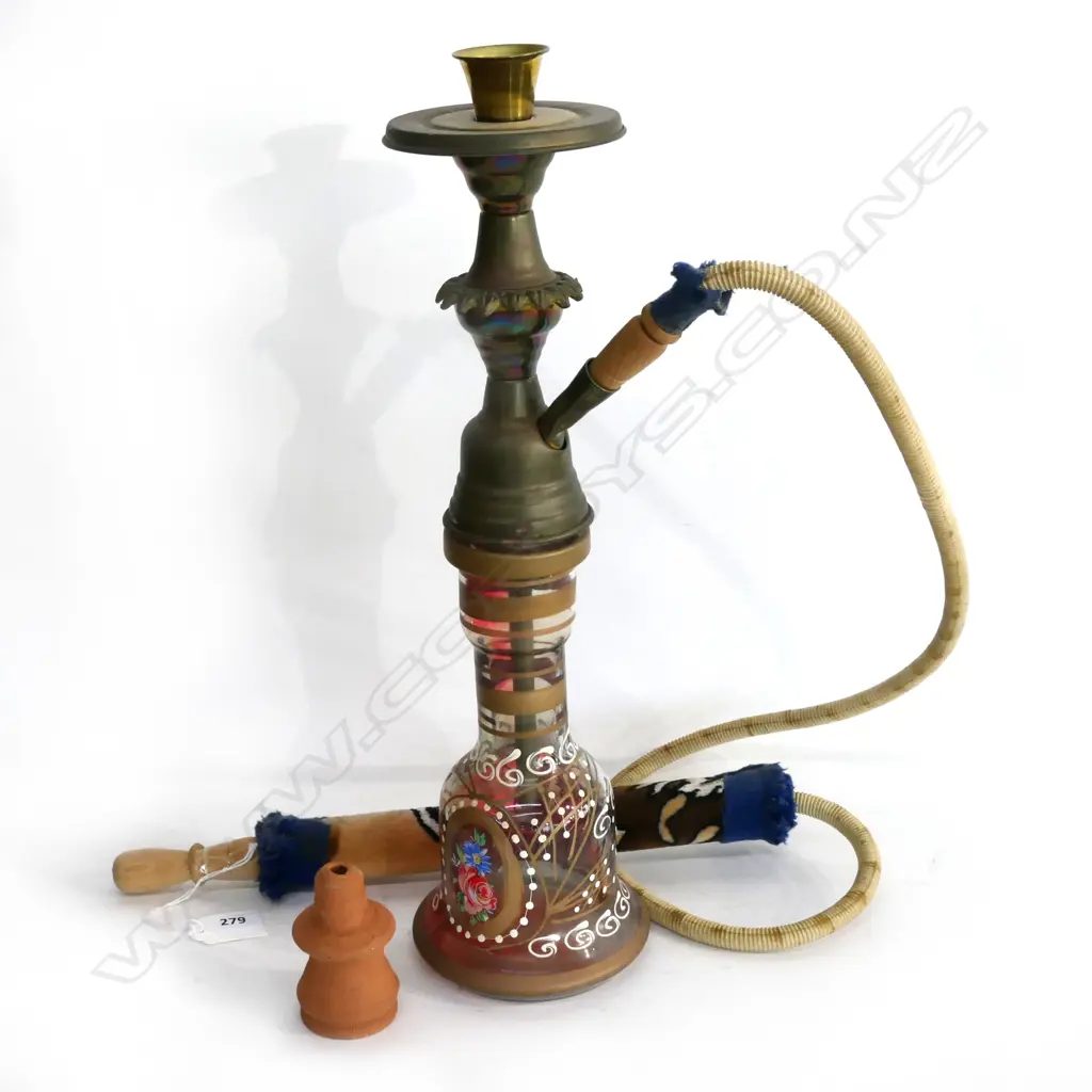 GLASS/BRASS HOOKAH PIPE. H.480mm Image 1++