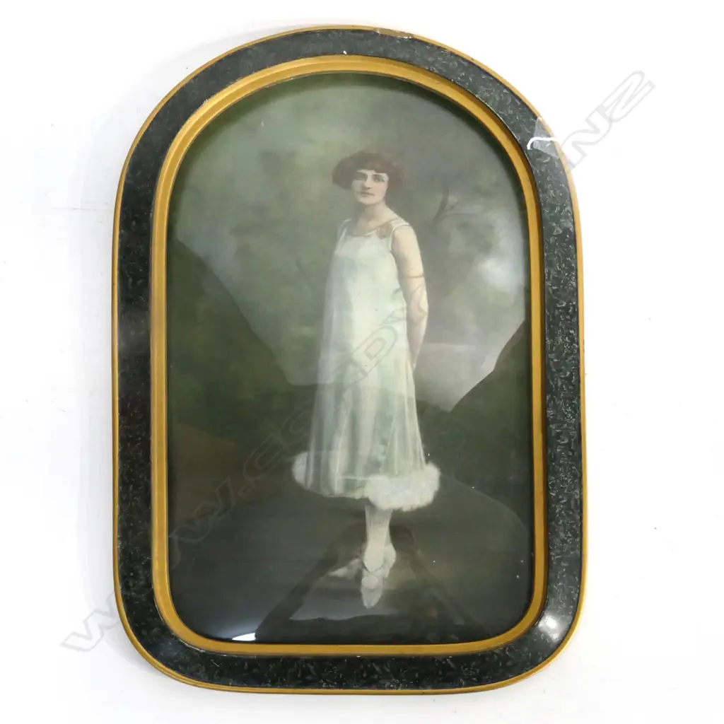 EDWARDIAN CONVEX GLAZED HAND COLOURED PORTRAIT PHOTO. H.570mm Image 1++