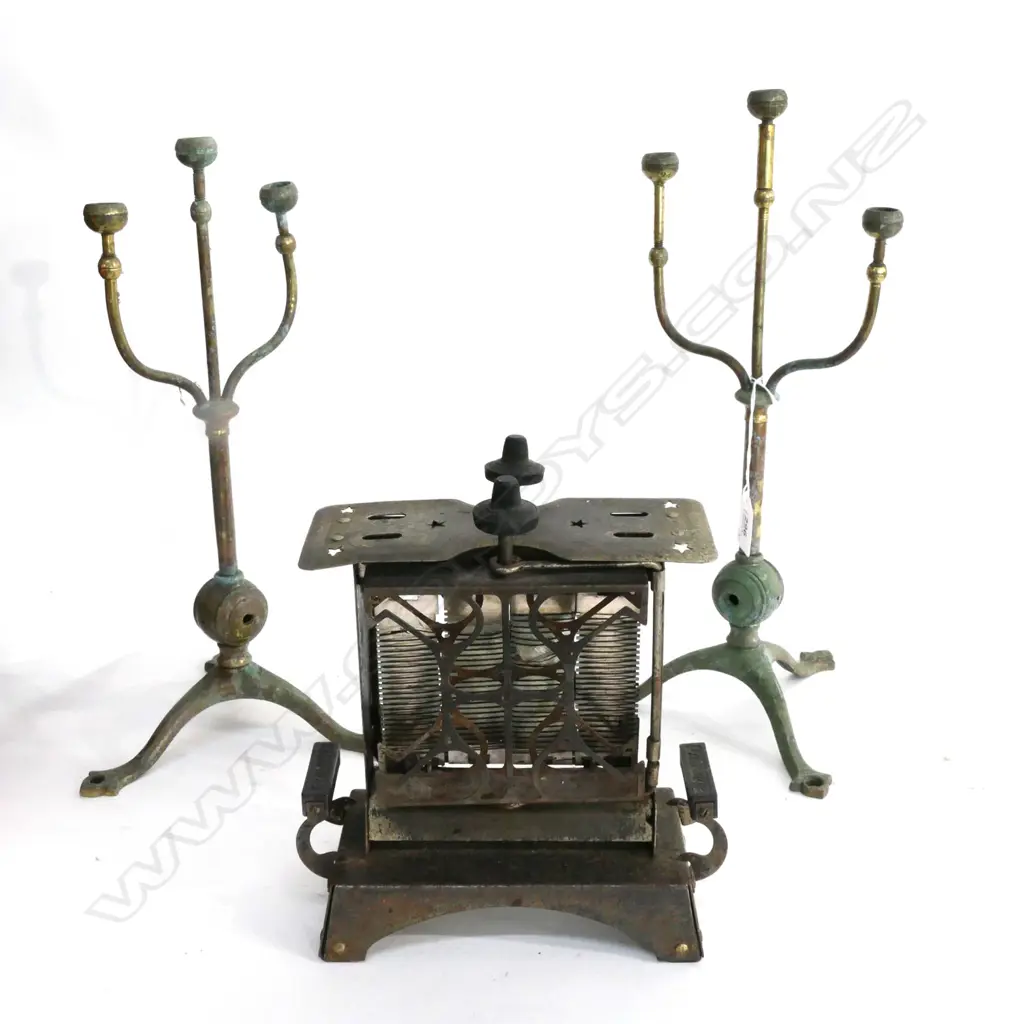 VINTAGE STARITE TOASTER & PR BRASS CANDELABRA. H.370mm Image 1++