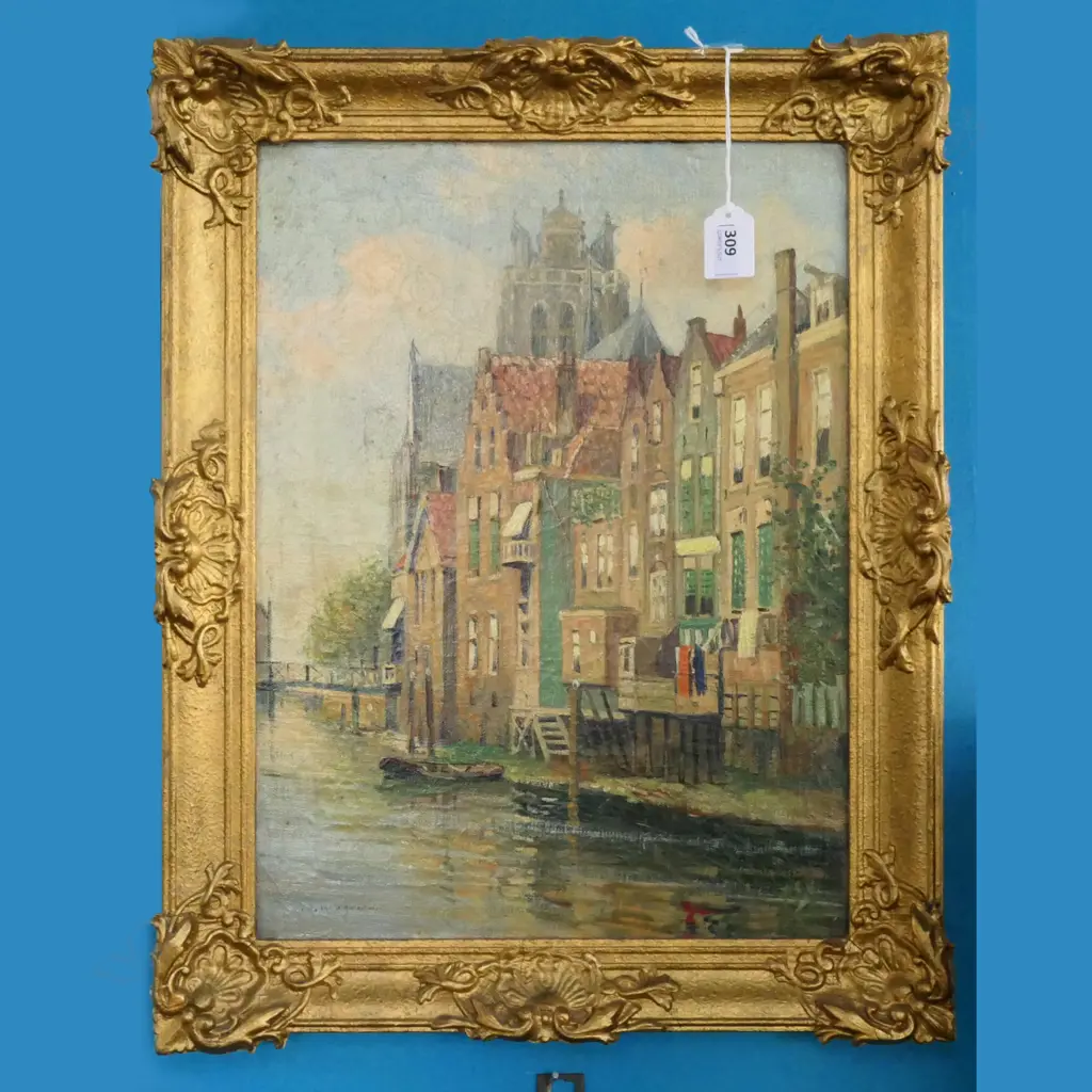 PIETER J. A. WAGEMANS (1879-1955) DORDECHT TOWNSCAPE, OIL ON BOARD, SIGNED. 380 x 290mm Image 1++