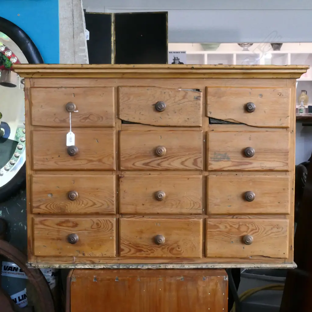 12 DRAWER PINE CHEMIST'S 'DRUG RUN' CHEST. W.750mm Image 1++