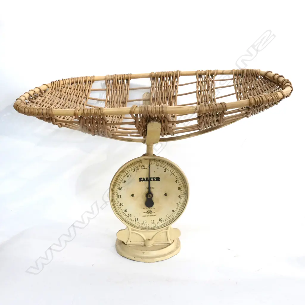 (P28) SET OF SALTER BABY SCALES, WITH CANE BASKET. TO WEIGHT 22lb by 1oz. H.410mm Image 1++