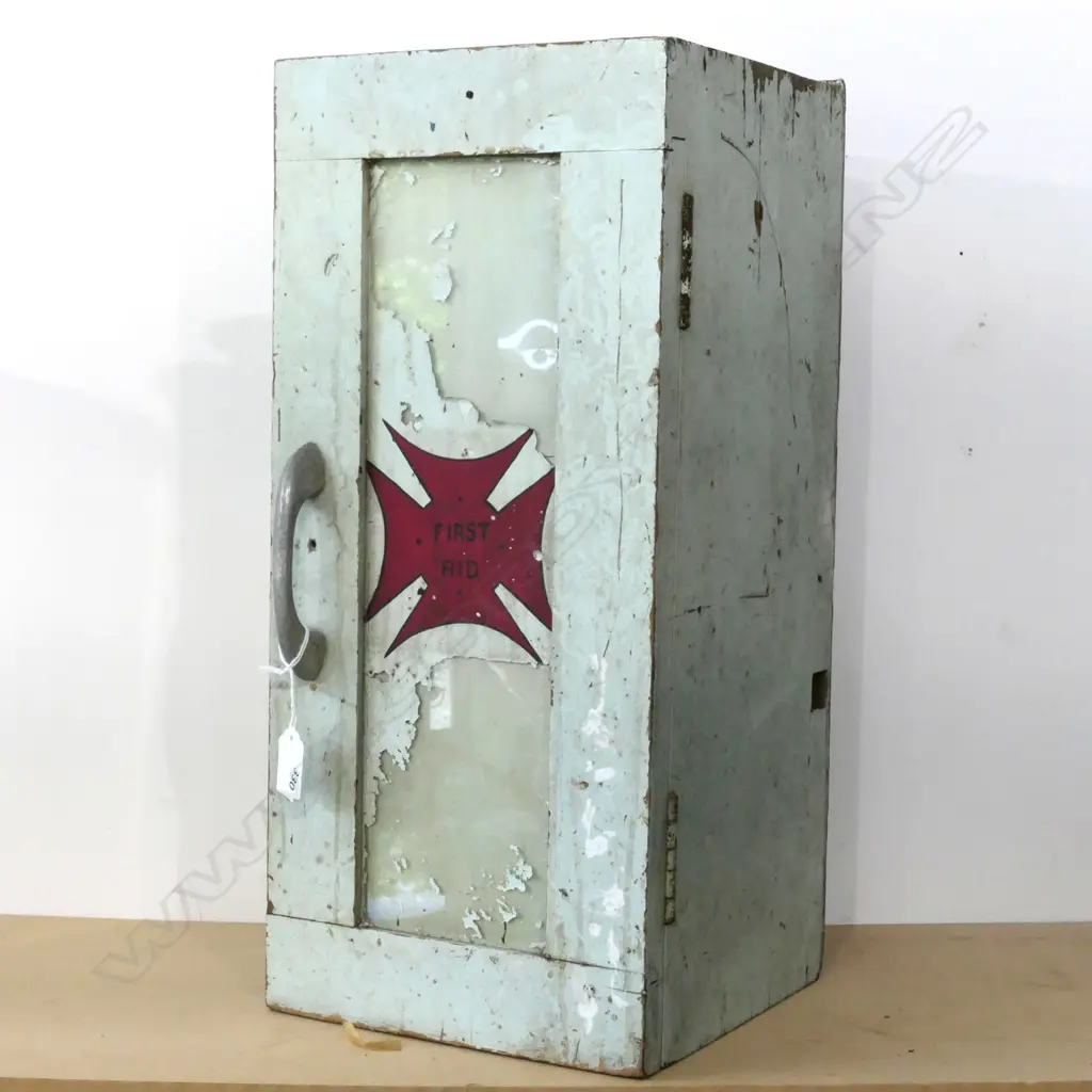 DISTRESSED PAINTED 'FIRST AID' CABINET. H.500mm Image 1++