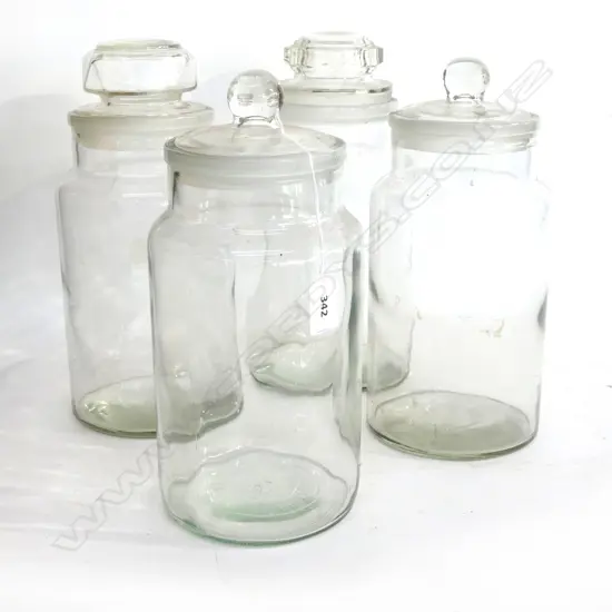 2 PRs OF GLASS SWEETSHOP OR CHEMIST SHOP LIDDED JARS. H.300mm