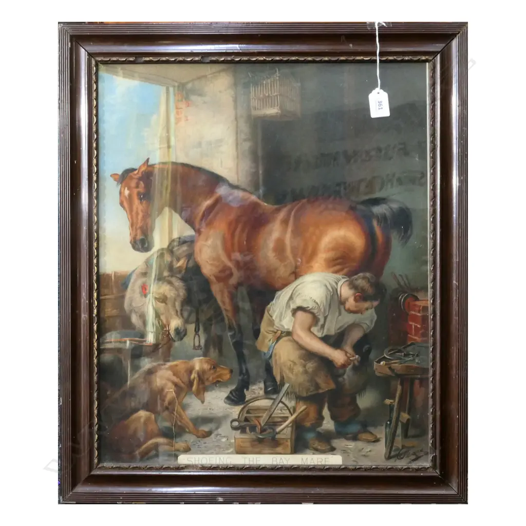 FRAMED PEARS PRINT 'SHOEING THE BAY MARE' AFTER LANDSEER 530 x 430mm Image 1++