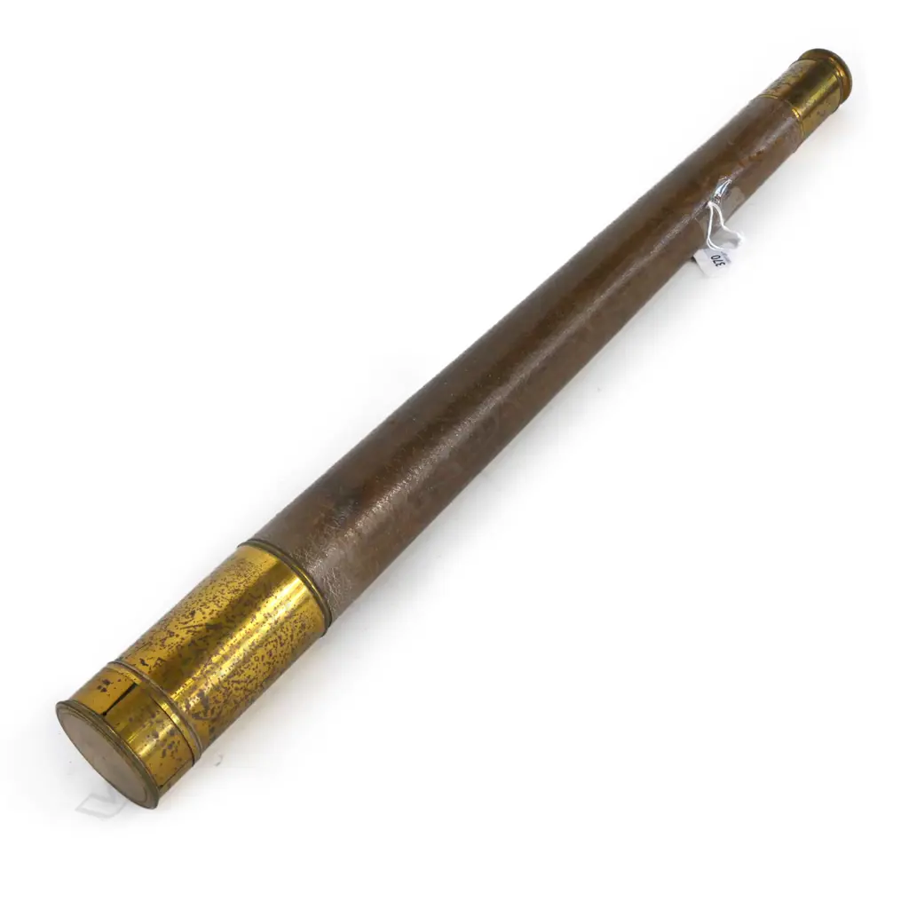 (M10) BRASS SINGLE DRAW TELESCOPE, PIGSKIN BOUND. L.630MM CLOSED Image 1++