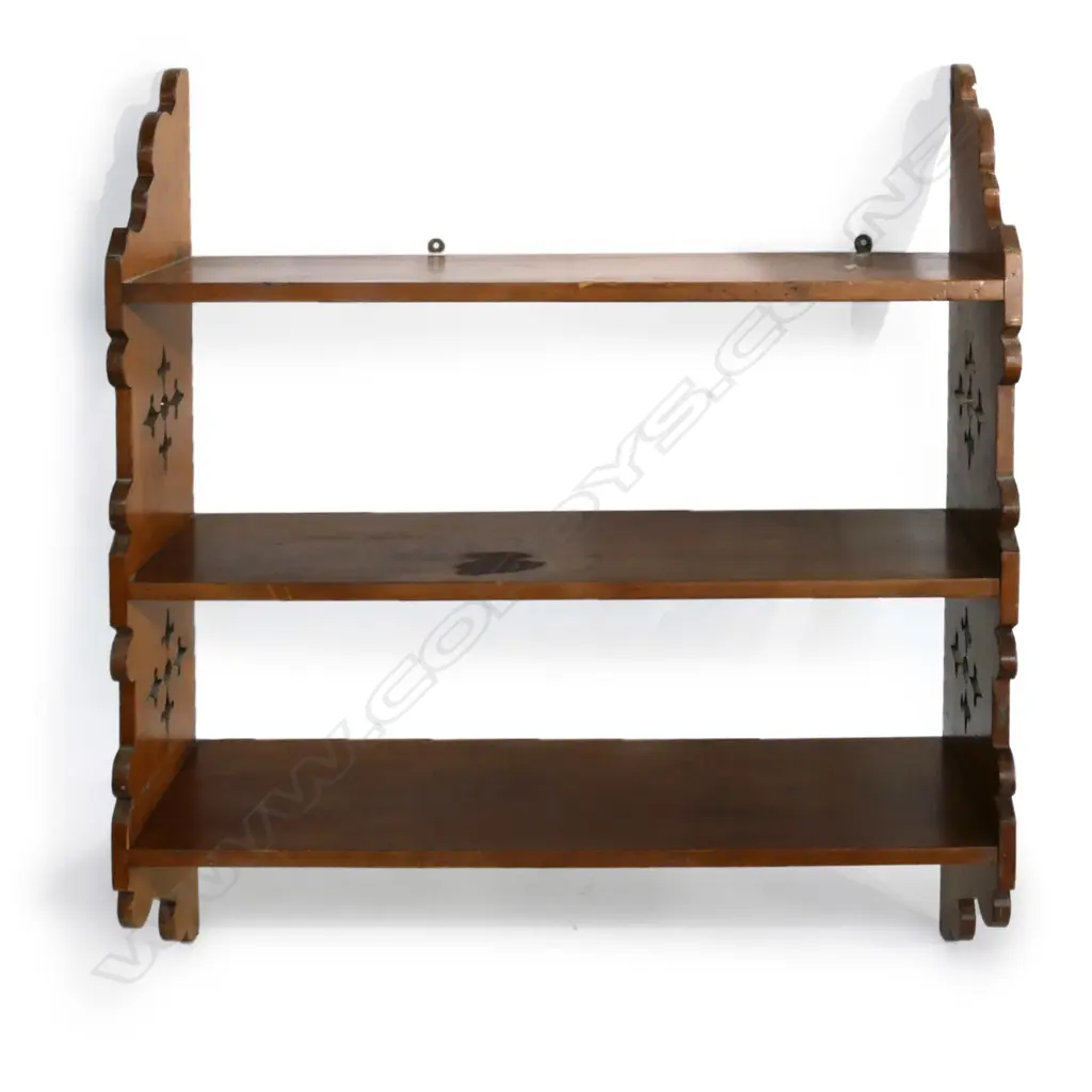 KAURI COLONIAL HANGING BOOKSHELF w PIERCED SIDE PANELS. H.880mm Image 1++