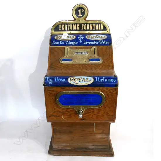 OAK CASD 'ROYAL' COIN OPERATED PERFUME DISPENSER. H.750mm