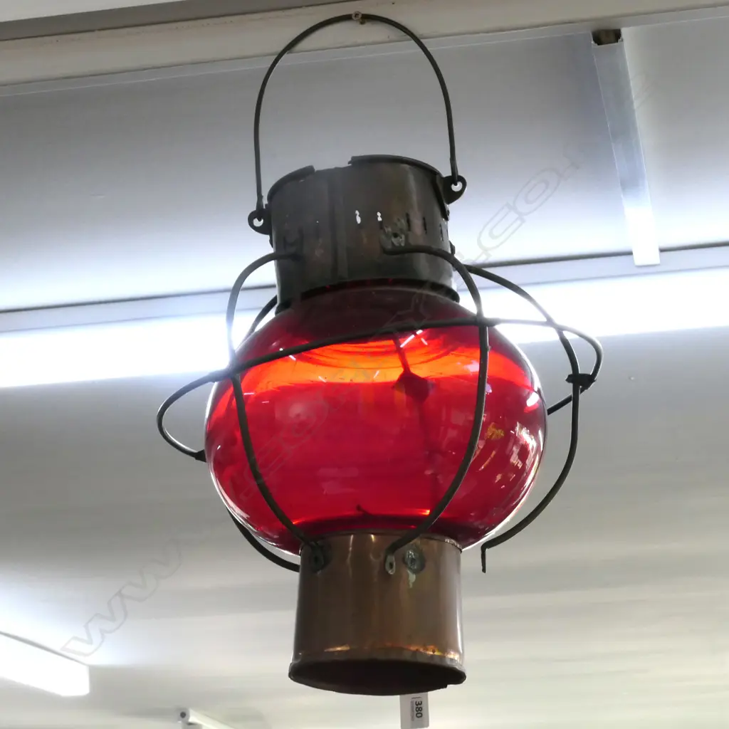 TOM BOLLINS HANGING LAMP, RED GLASS. AF. H.530mm Image 1++