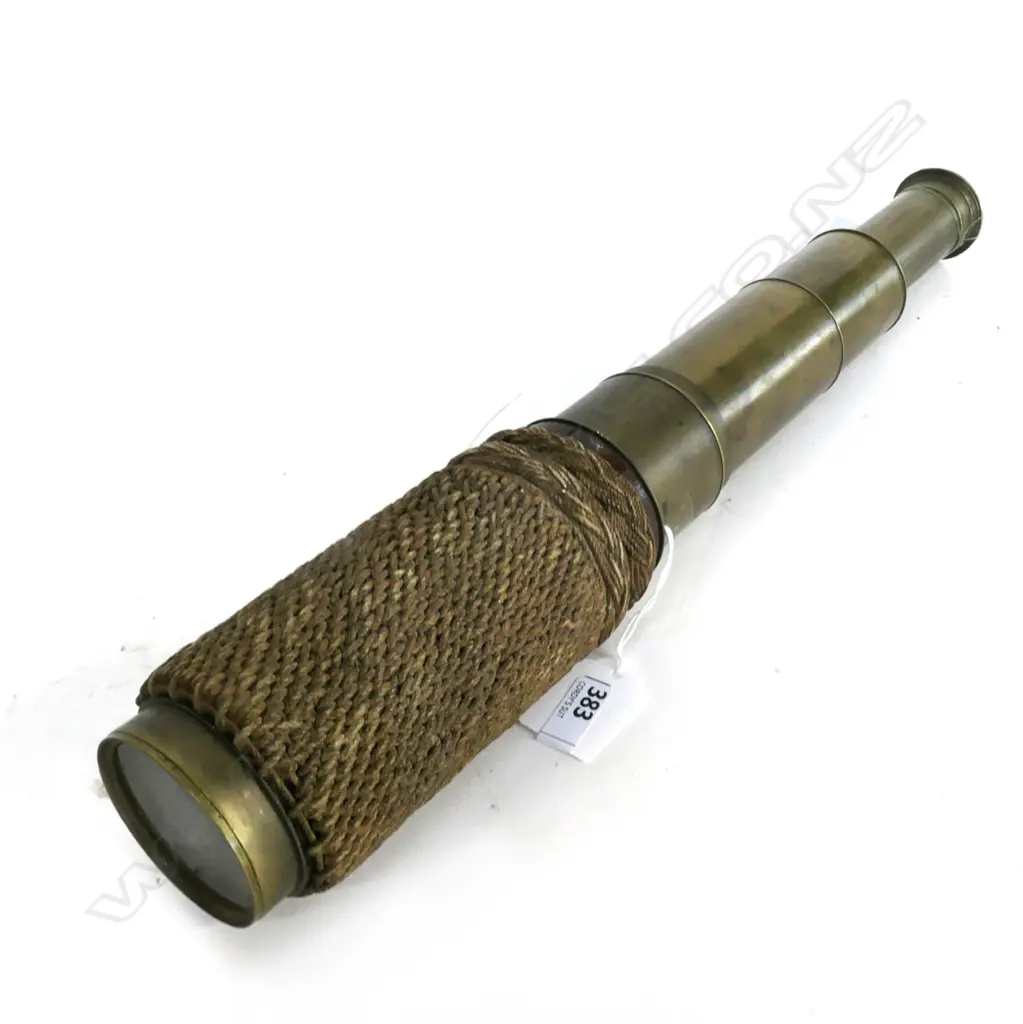 7 SECTION 'ADAMS NEW PATENT PORTABLE TELESCOPE, FLEET ST. LONDON' BRASS w ROPE BINDING. OBJECT LENS AF. CLOSED 210mm Image 1++