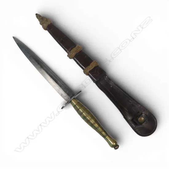 Scarce Fairbairn-Sykes 2nd Pattern Commando Knife with ribbed and beaded brass handle,