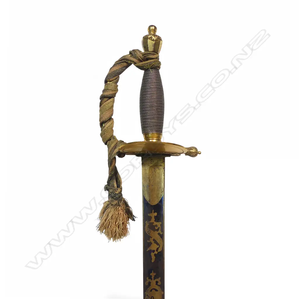 1796 Pattern Infantry Officers Sword, 31" gilded and blued blade with folding shell guard, by 'Woolley & Deakin' c.1800 Image 1++