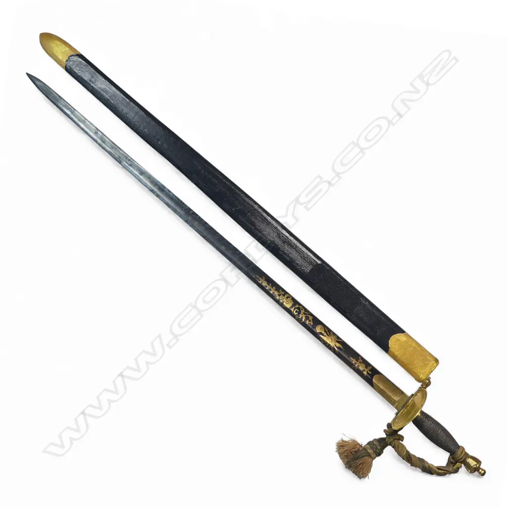 1796 Pattern Infantry Officers Sword, 31" gilded and blued blade with folding shell guard, by 'Woolley & Deakin' c.1800 Image 1++