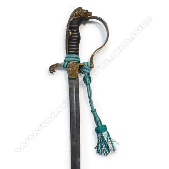 Pattern 1888 Prussian Officers Sword c.1912. 32" slightly curved flat-back blade with single fullers, profusely etched both sides with military trophy groups.