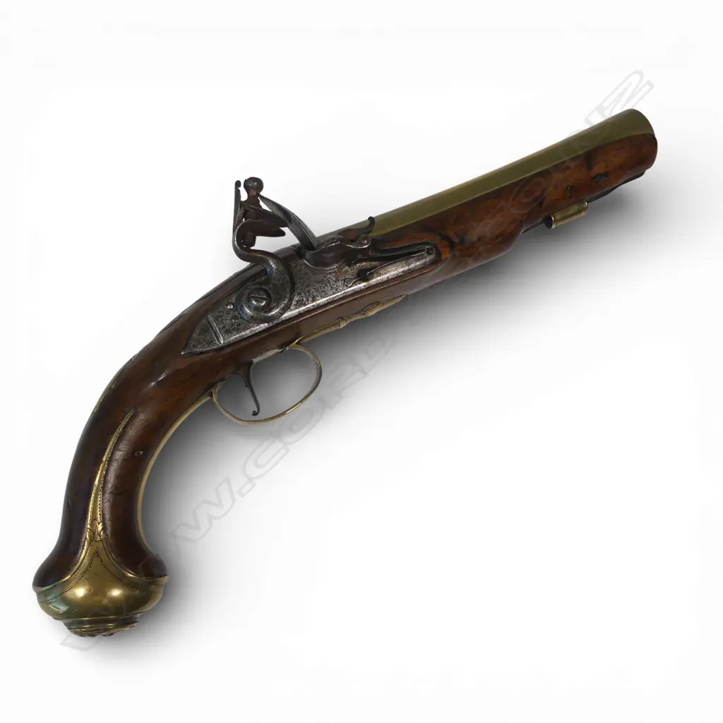 Good Brass Barrel Flintlock Pistol by William Henshaw London circa 1788, Image 1++