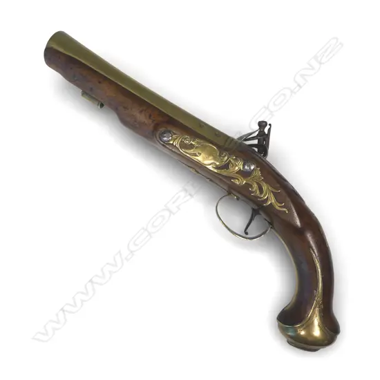 Good Brass Barrel Flintlock Pistol by William Henshaw London circa 1788,