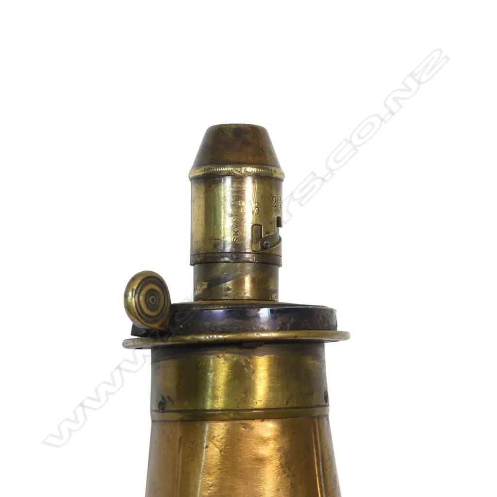 Victorian Dixon & Son Patent copper and brass powder flask, Image 1++