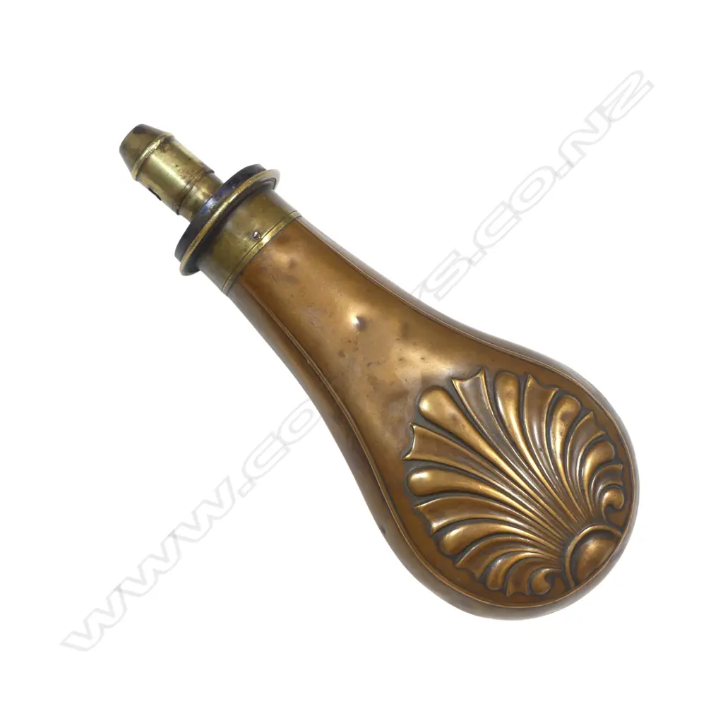 Victorian Dixon & Son Patent copper and brass powder flask, Image 1++