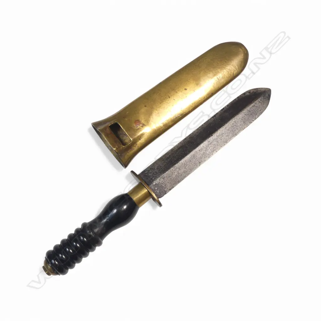 Siebe Gorman Diver’s Knife, c.1960s with brass flat scabbard and Ebonite grip Image 1++