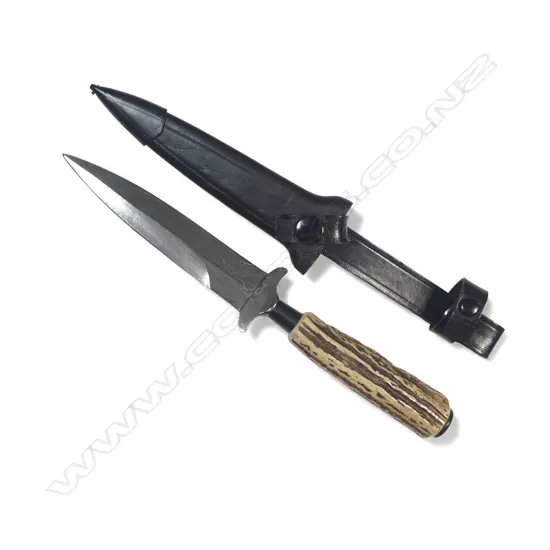 Pete Kershaw (USA) Dagger with Solingen Germany 5" double edged Damascus blade (probably by Manfred Sachse at Wingen) c.1985,