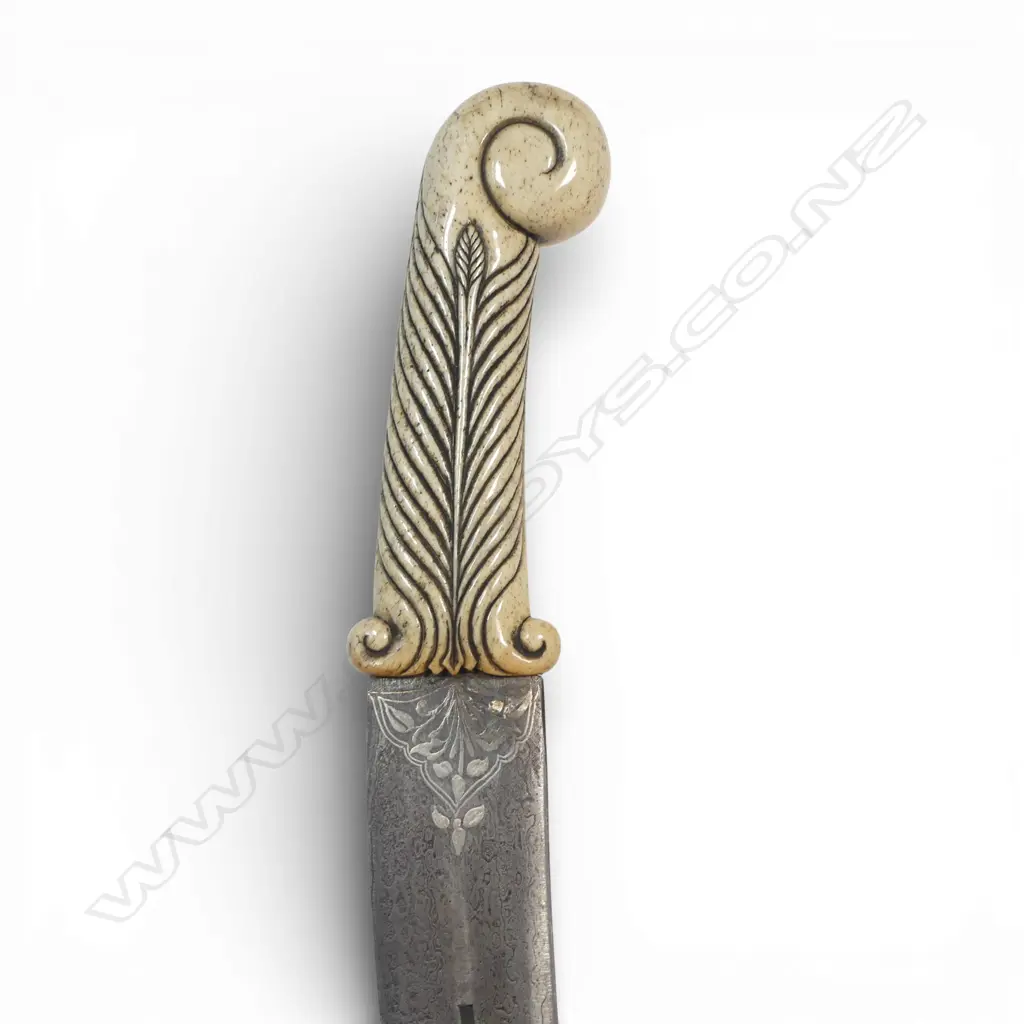 Indo–Persian Khanjar Dagger with Damascus steel (wootz) 13" recurve blade pierced with a 2¾" slot containing 15 captured small steel balls (Tears of the Wounded/Tears of the Afflicted), Image 1++
