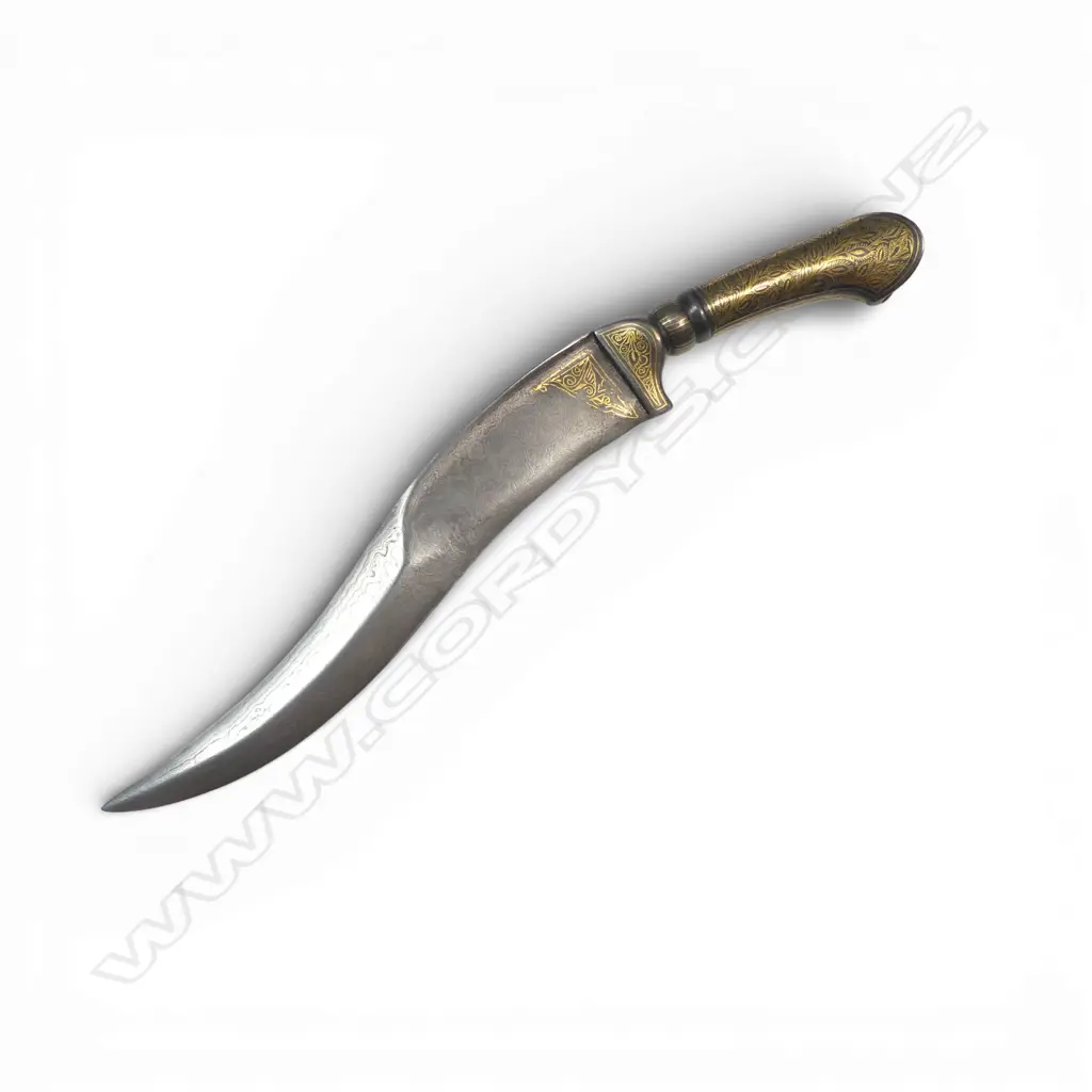 Indo-Persian Pesh Kabz Dagger with forward weighted 8½" recurve Damascus  (wootz) blade, Image 1++