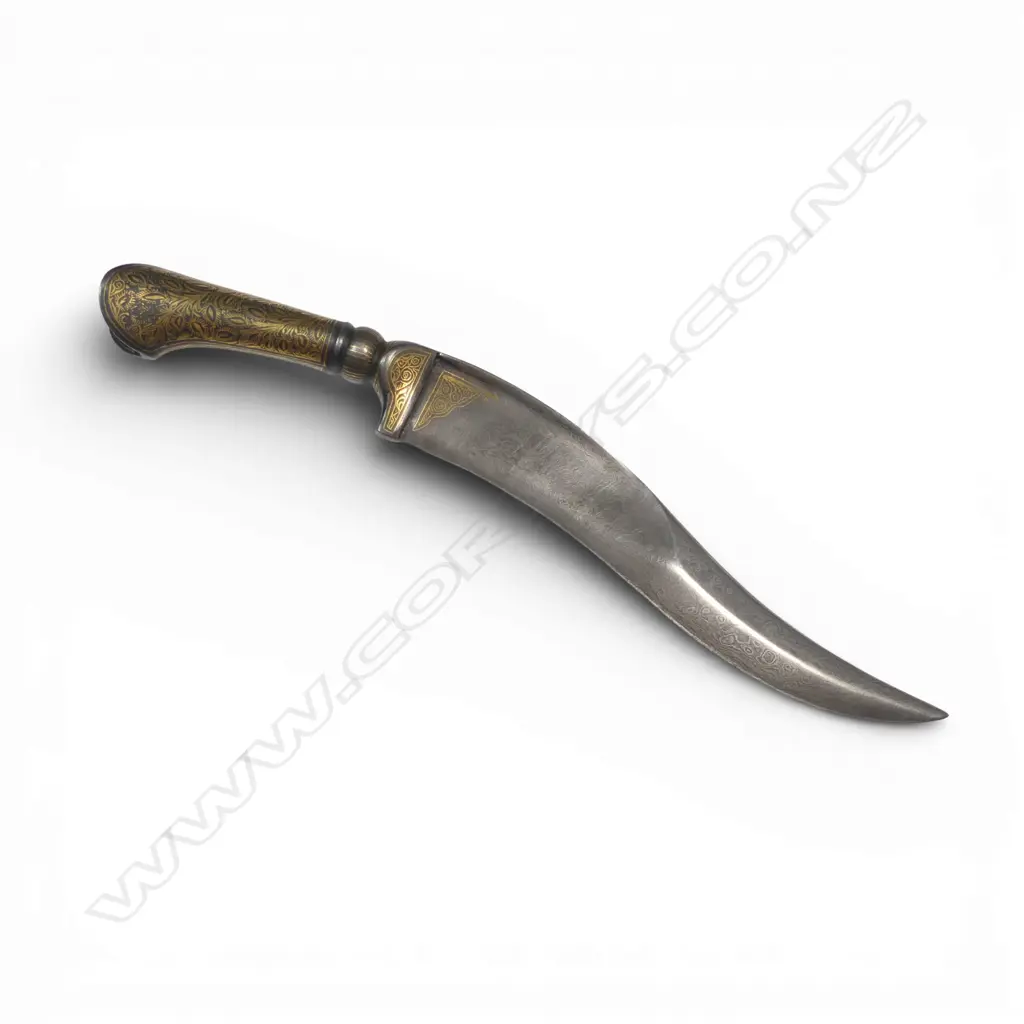 Indo-Persian Pesh Kabz Dagger with forward weighted 8½" recurve Damascus  (wootz) blade, Image 1++