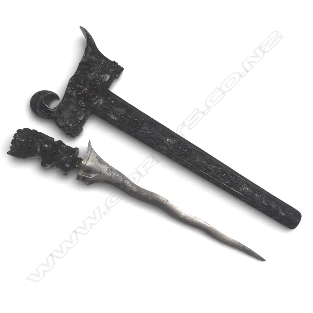 Indonesian Kris (Balinese) with demon carved wooden hilt, the ferrule set with glass beads, Image 1++