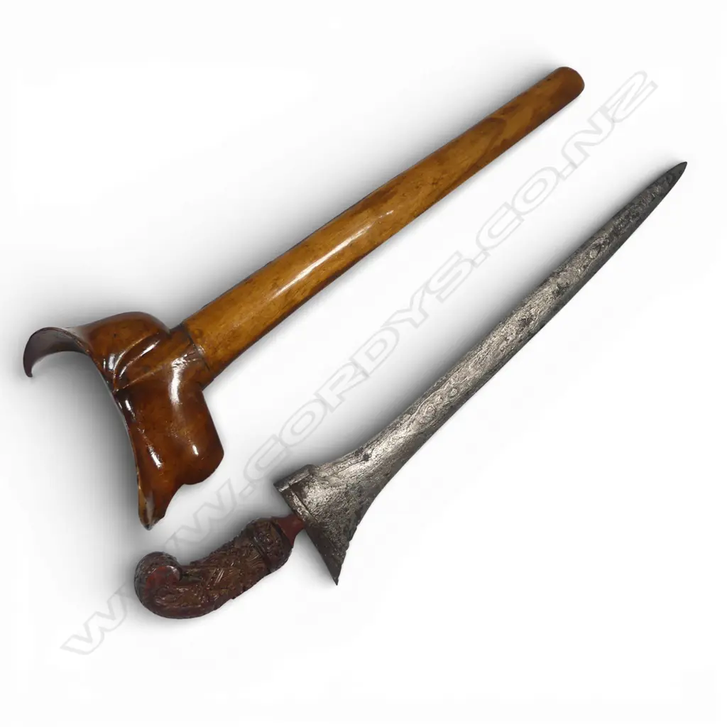 Indonesian Kris with Scabbard. Straight double edged iron blade with much cleaning. Image 1++