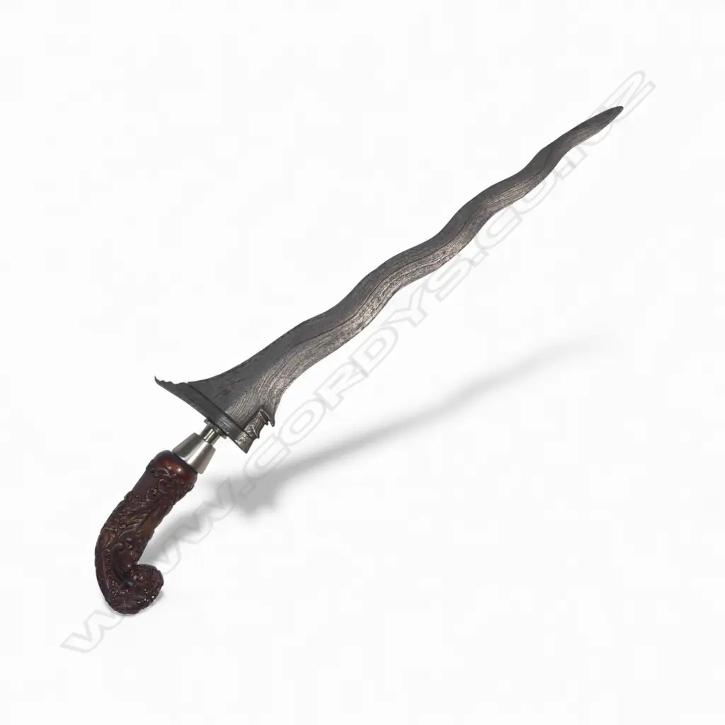 Indonesian kris with eight luk wavy blade of iron and nickelous iron laminations, Image 1++