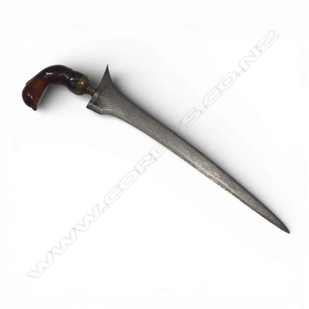 Indonesian Kris probably Javanese. 13½" Damascus blade patterned with very little nickel content.  Kingfisher type hilt, Image 1++