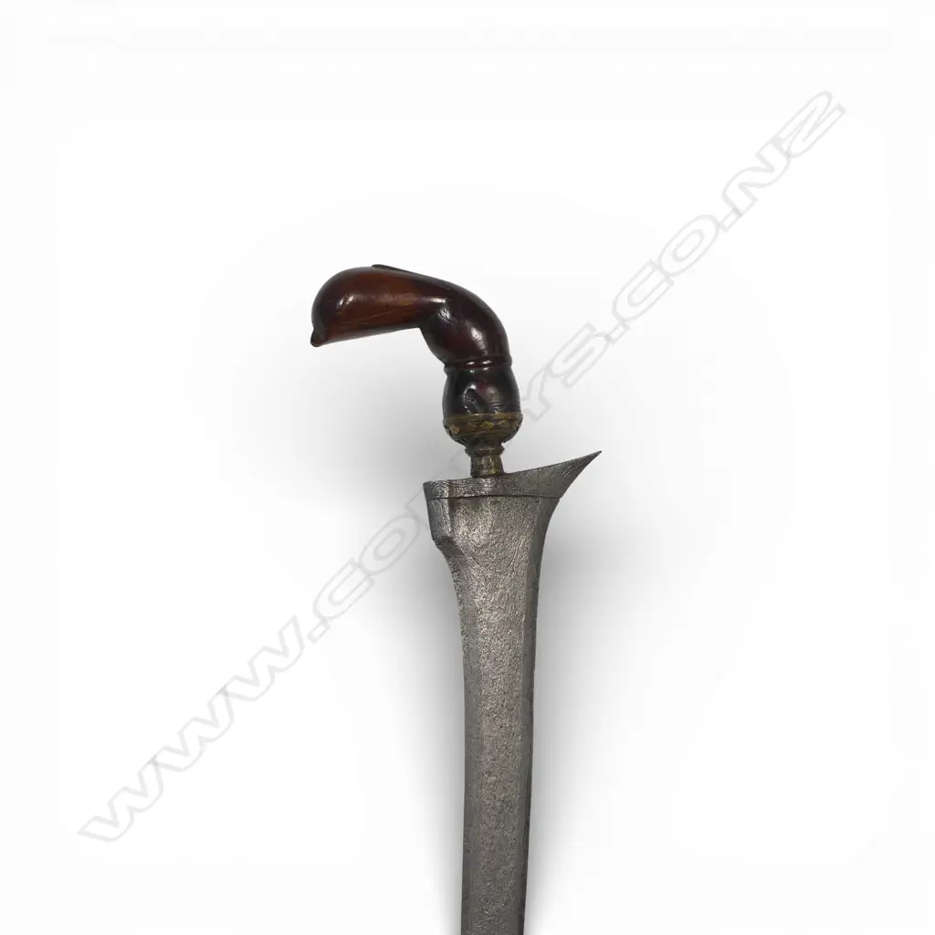 Indonesian Kris probably Javanese. 13½" Damascus blade patterned with very little nickel content.  Kingfisher type hilt, Image 1++