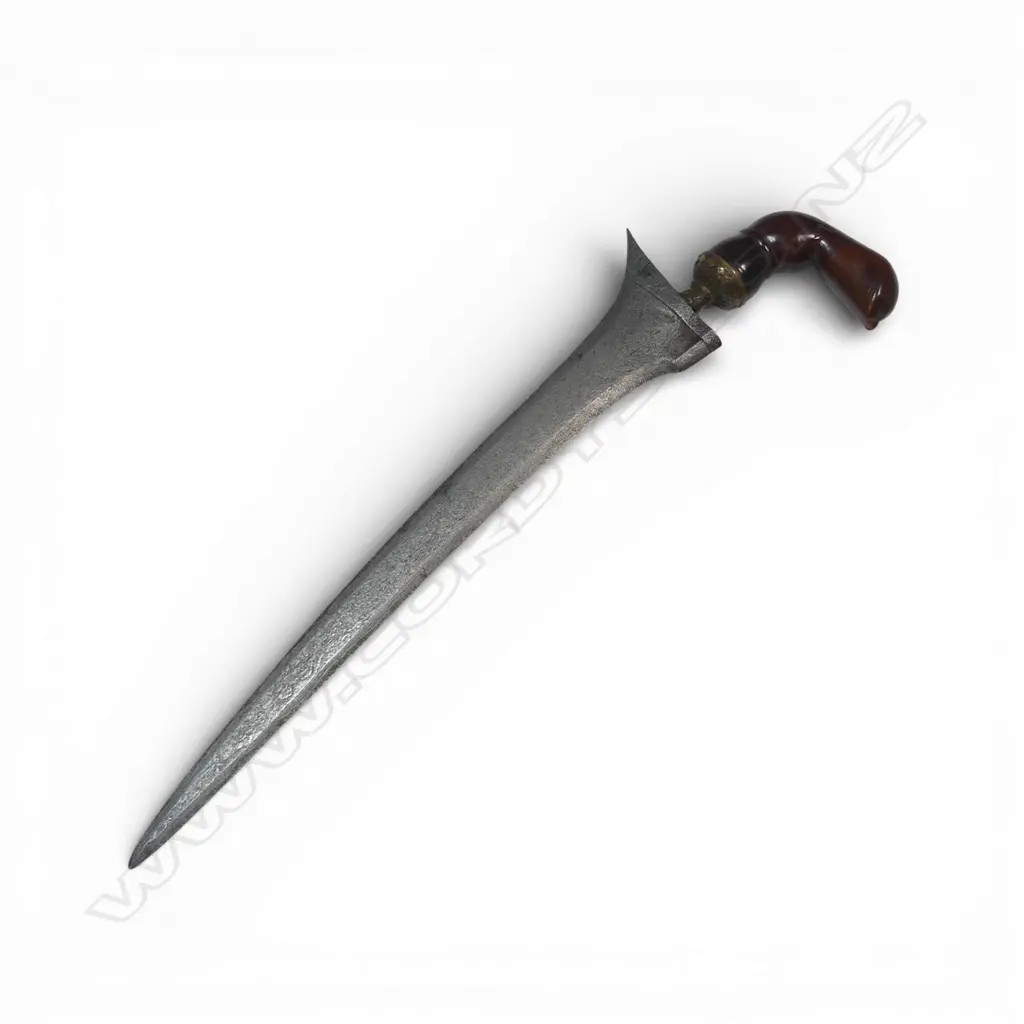 Indonesian Kris probably Javanese. 13½" Damascus blade patterned with very little nickel content.  Kingfisher type hilt, Image 1++