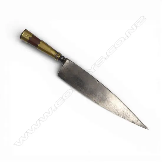 Early (mid-18thC) Spanish/Mexican Belduque (peasant's sash knife), with broad tapering 8½" plain blade,