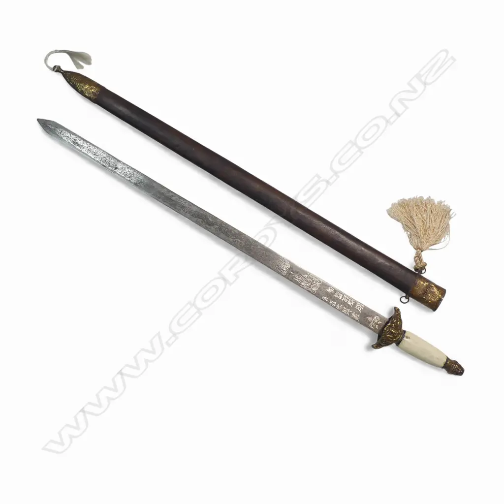 A Chinese Sword, unfullered 26" double-edged blade, Image 1++