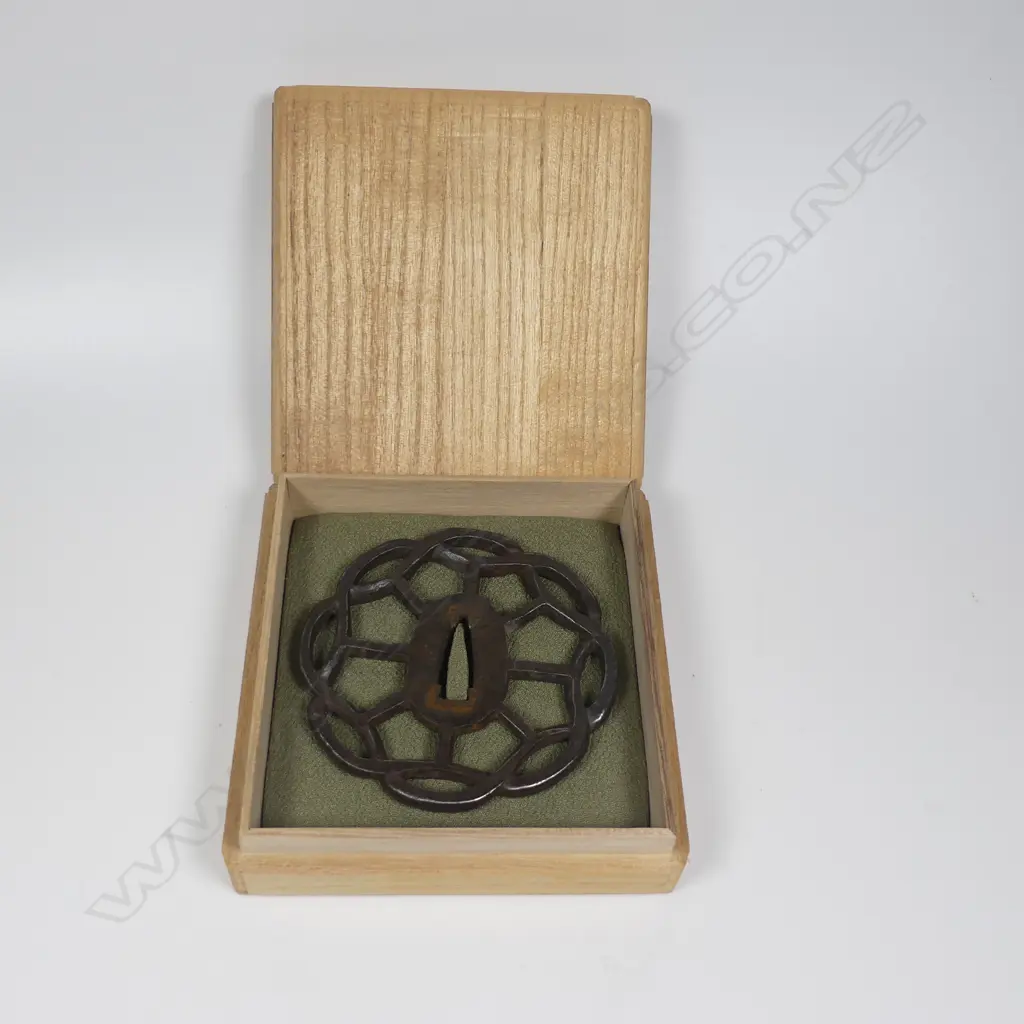 Japanese iron tsuba sword guard, in the shape of two interwoven “squares”, Image 1++