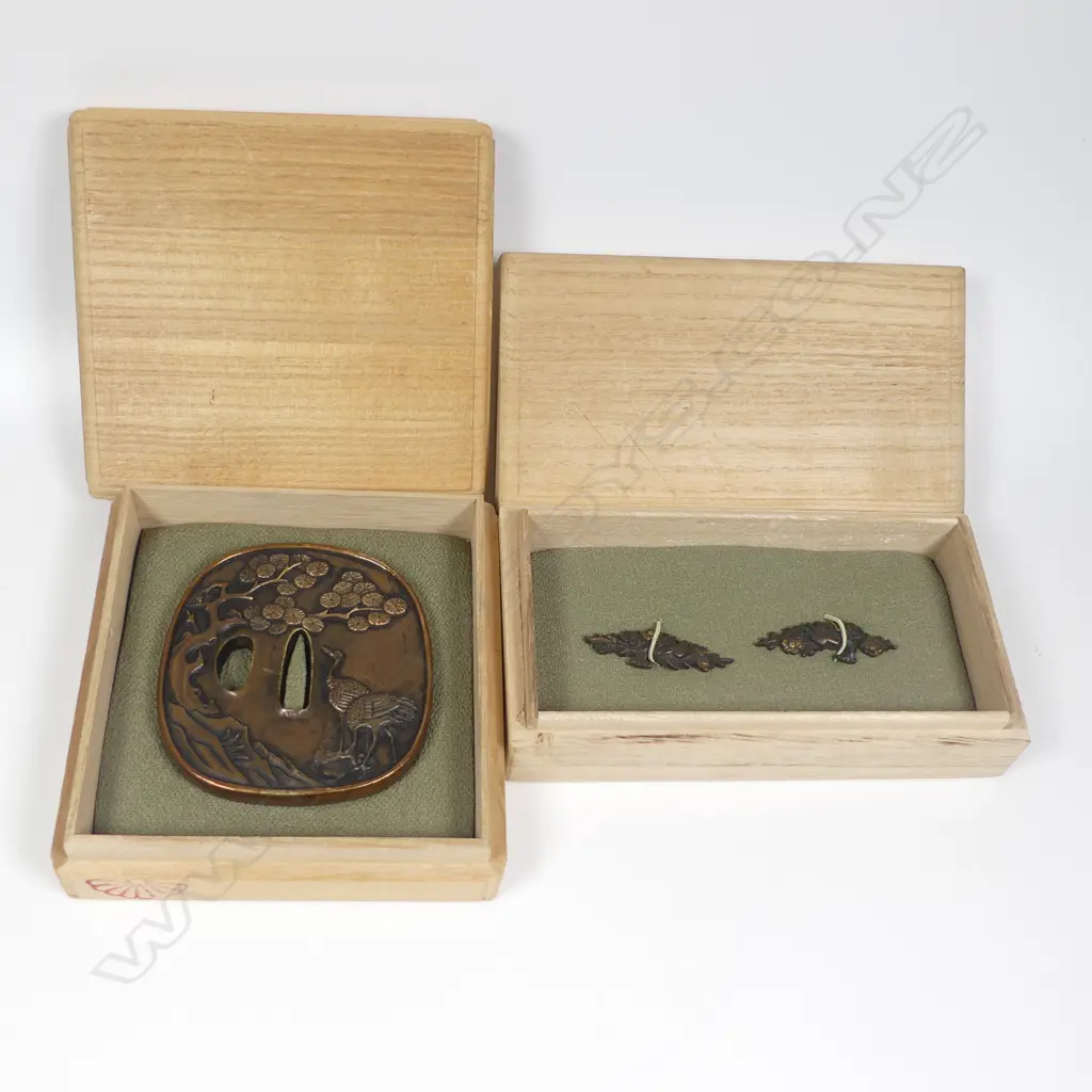 Copper Japanese Tsuba sword guard, rounded square shape, Image 1++